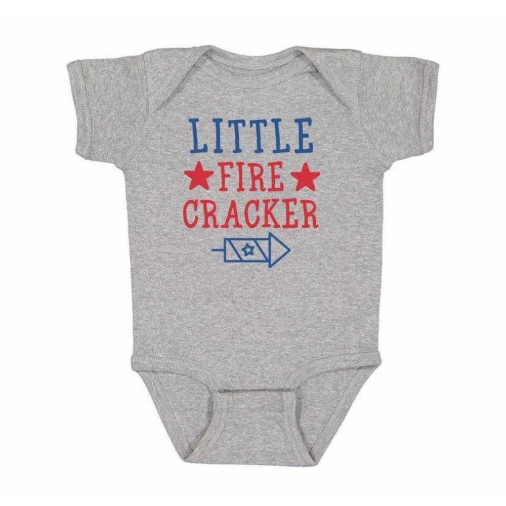 - Sweet Wink | Little Firecracker Short Sleeve Bodysuit in Gray